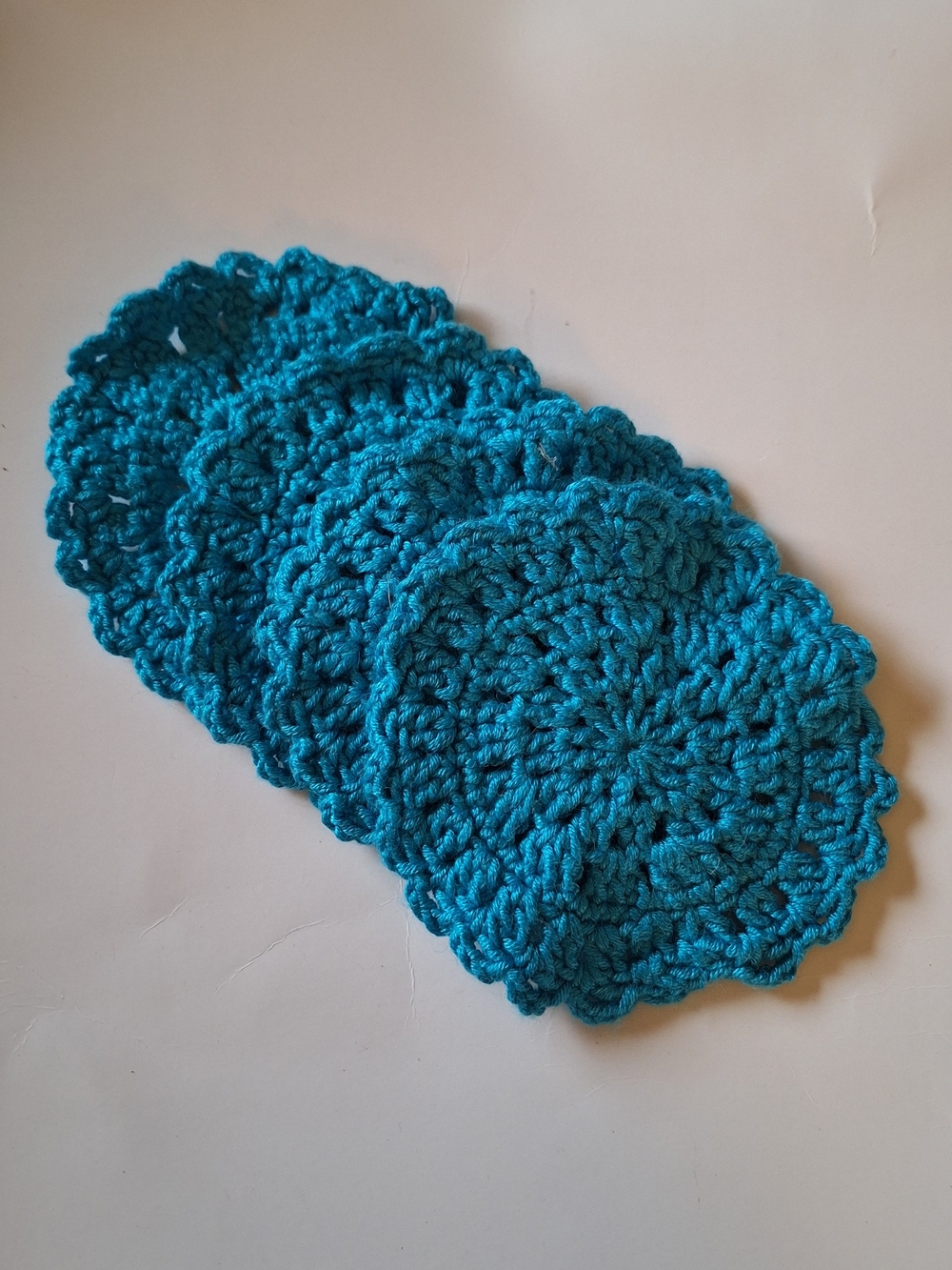 Handmade Teal Crochet Coasters - Set of 4